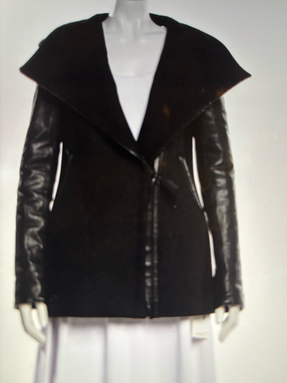 Mackage Black Wool-Blend Jacket with Leather Sleeves
